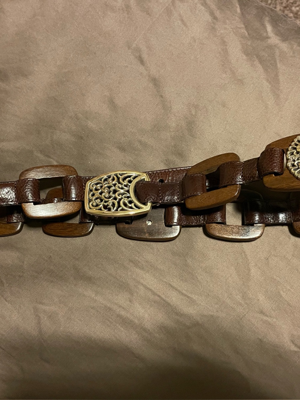 Brighton wood and leather concho belt